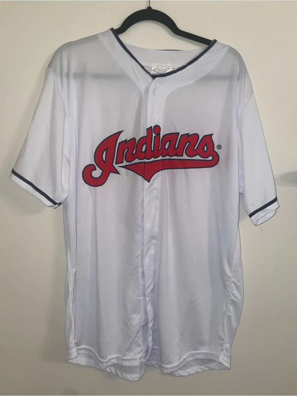 Match Men’s White and Red Indians Baseball Shirt